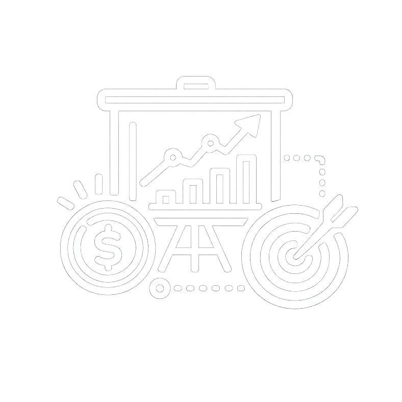 Értékesítési stratégia ikonjának grafikája grafikonokkal, céltáblával és pénzszimbólummal