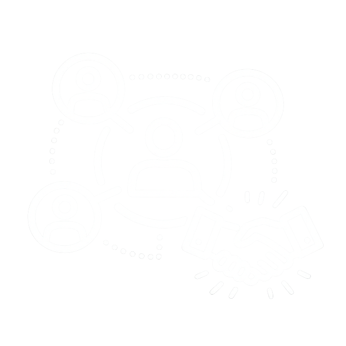 Stakeholder management ikonjának grafikája kapcsolódó emberekkel és kézfogással